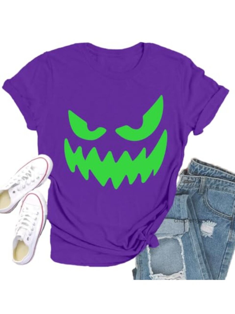 Womens Halloween T-Shirt Glow-in-the-Dark Jack-O'-Lantern Graphic Tee